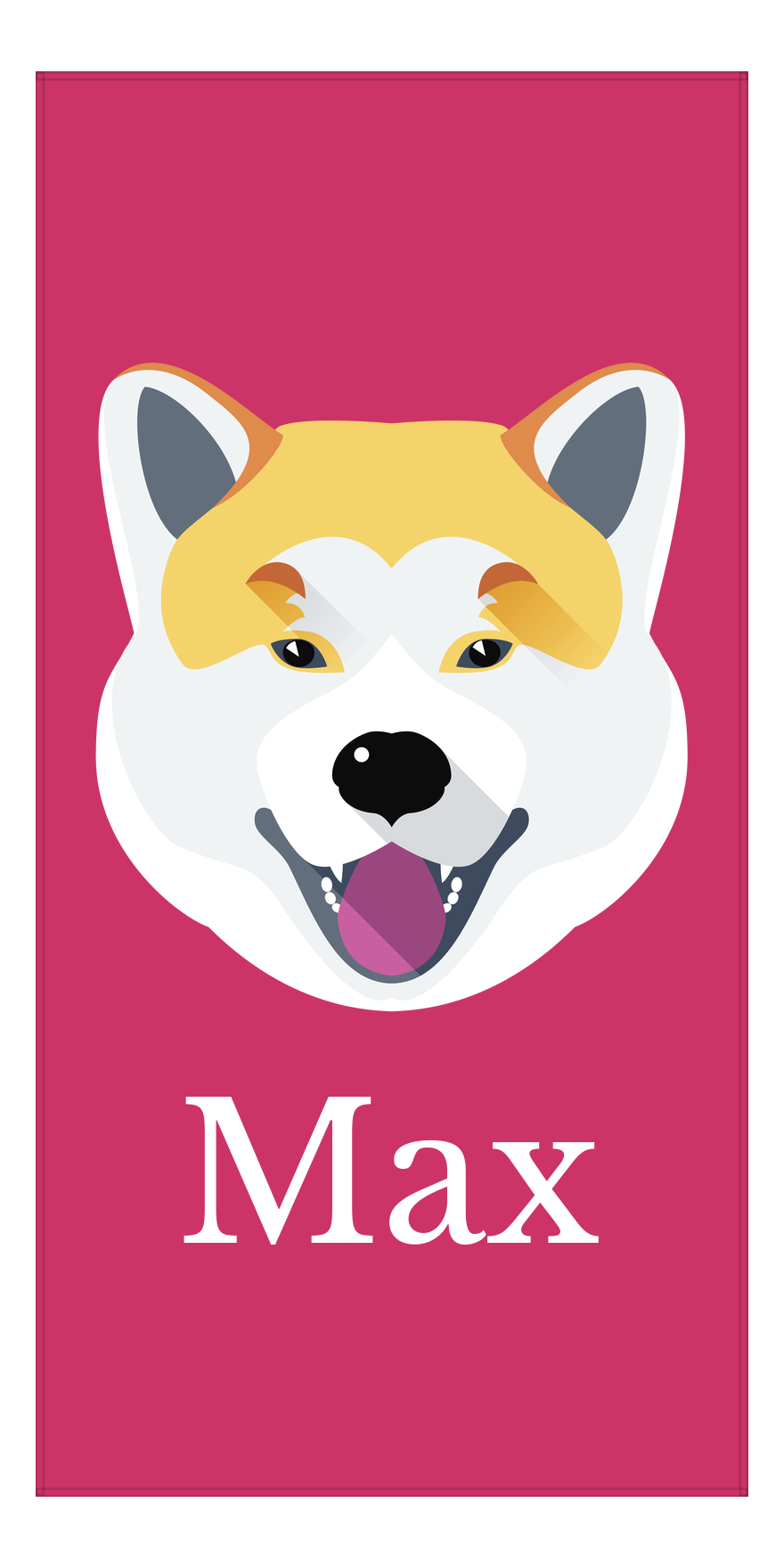 Personalized Dog Beach Towel II - Pink Background - Shiba Inu - Vertical - Front View