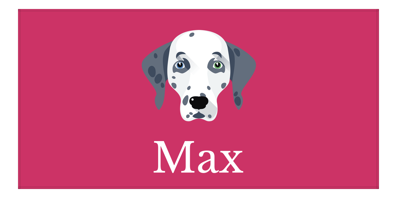 Personalized Dog Beach Towel II - Pink Background - Dalmatian - Horizontal - Front View