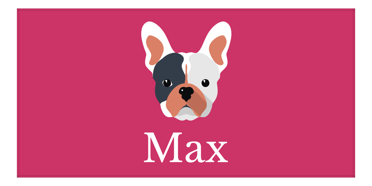 Personalized Dog Beach Towel II - Pink Background - French Bulldog - Horizontal - Front View