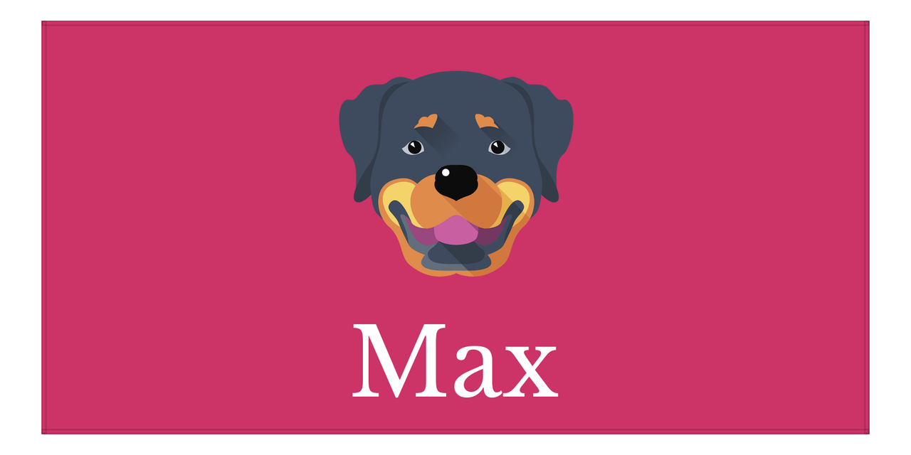 Personalized Dog Beach Towel II - Pink Background - Rottweiler - Horizontal - Front View