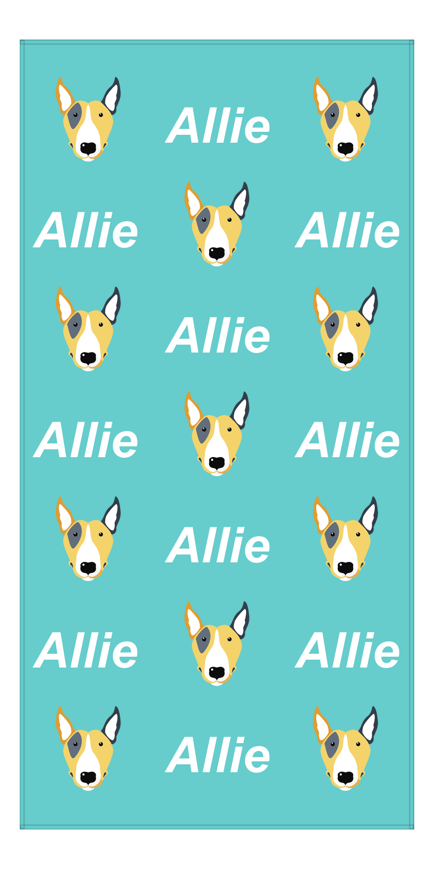 Personalized Dog Beach Towel - Teal Background - Bull Terrier - Vertical - Front View