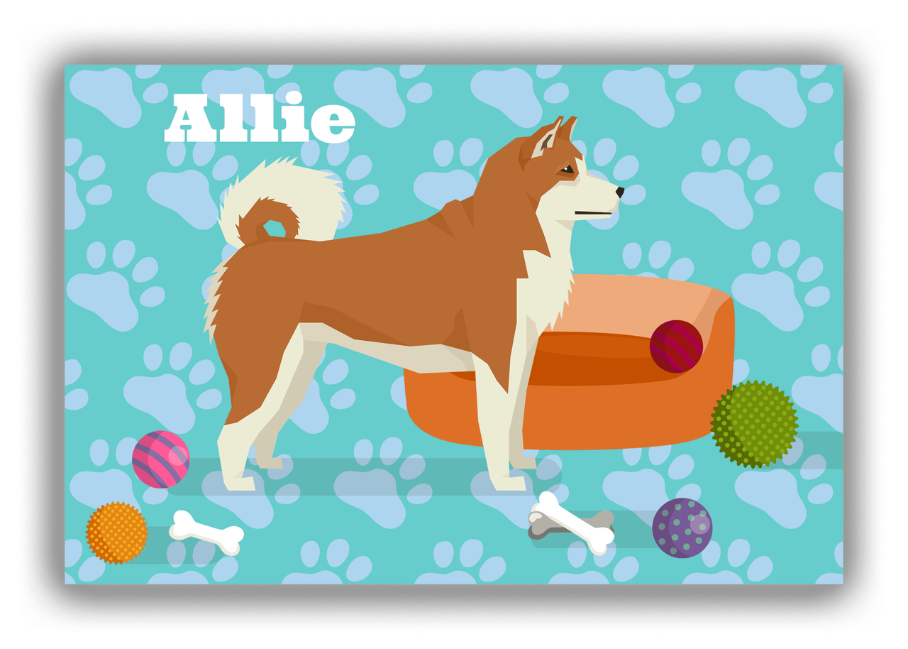Personalized Dogs Canvas Wrap & Photo Print I - Teal Background - Akita Inu - Front View