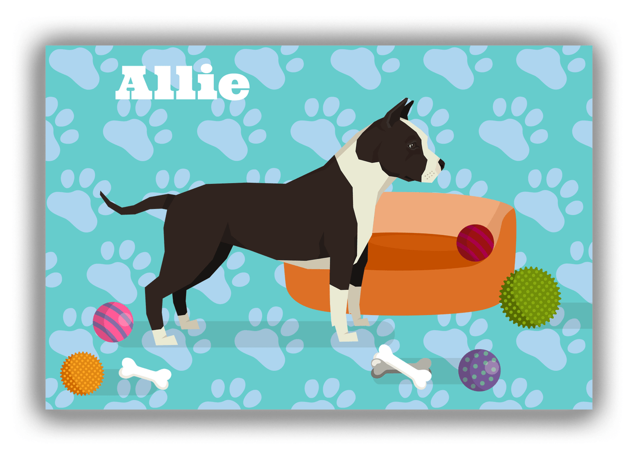 Personalized Dogs Canvas Wrap & Photo Print I - Teal Background - American Staffordshire Terrier - Front View