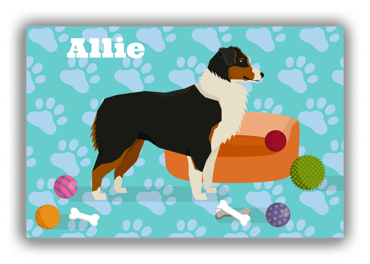 Personalized Dogs Canvas Wrap & Photo Print I - Teal Background - Australian Shepherd - Front View