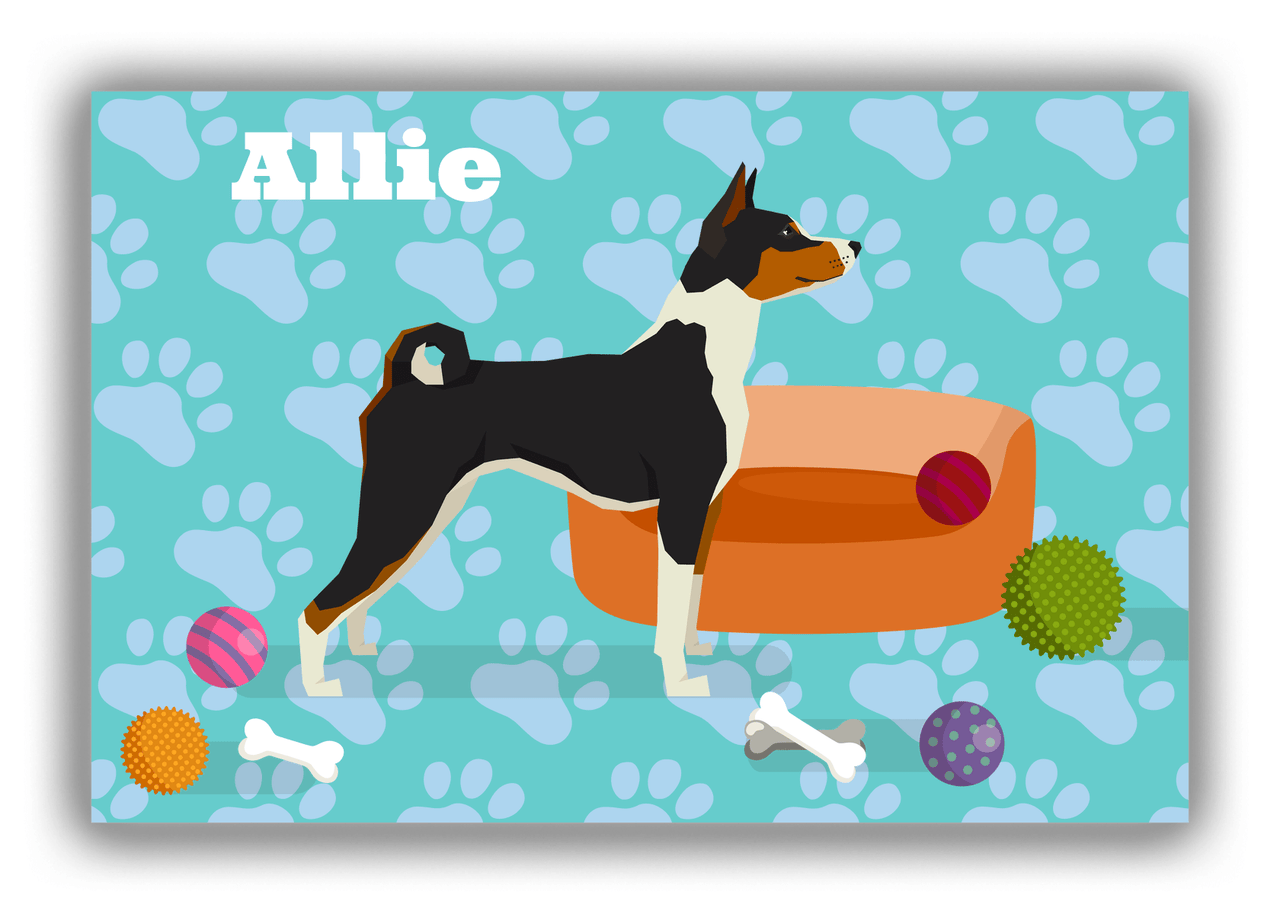 Personalized Dogs Canvas Wrap & Photo Print I - Teal Background - Basenji - Front View