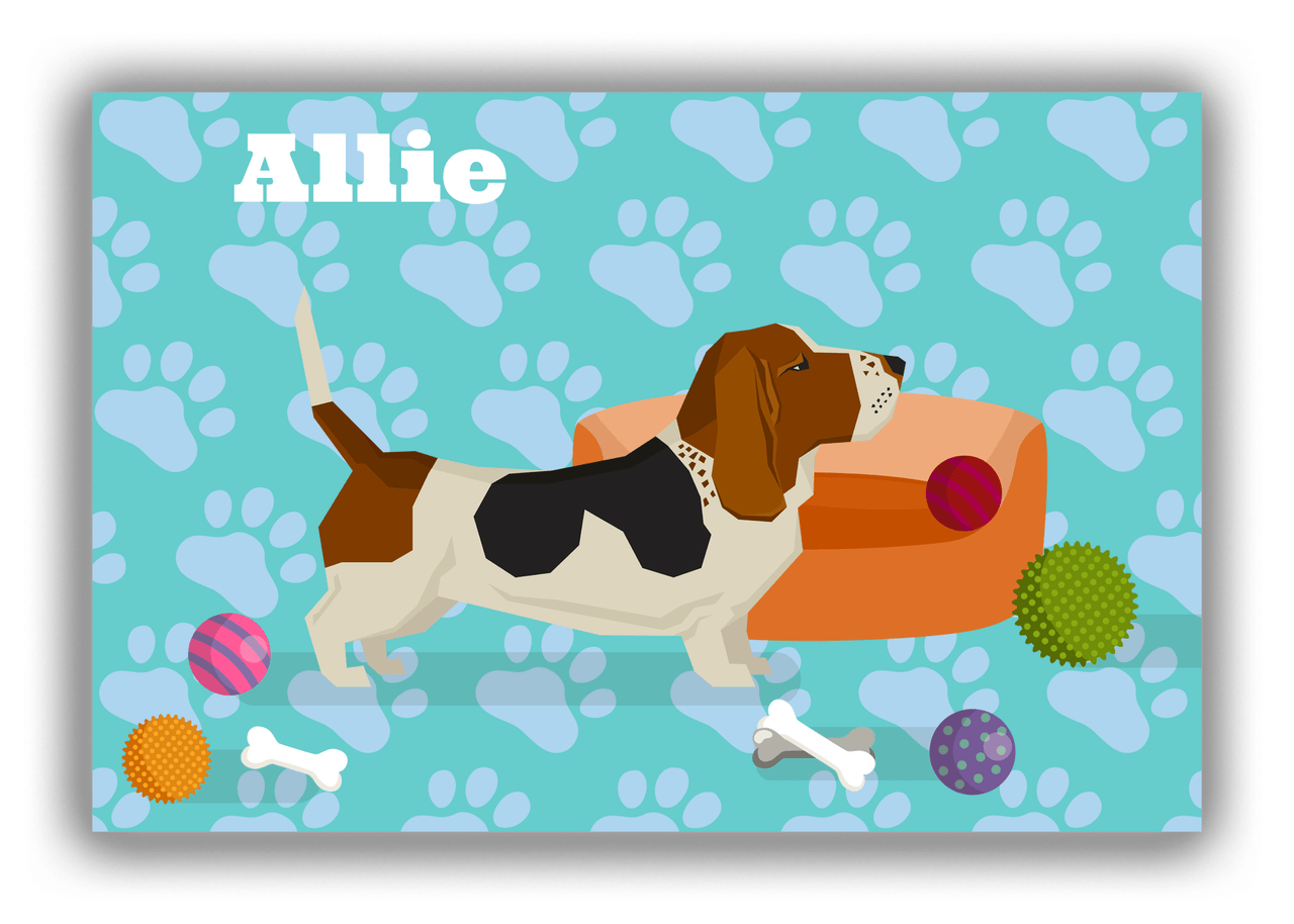 Personalized Dogs Canvas Wrap & Photo Print I - Teal Background - Basset Hound - Front View