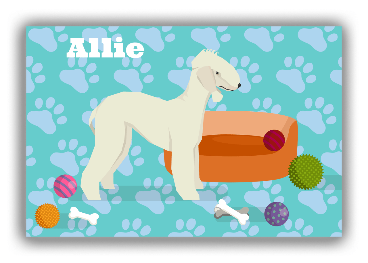 Personalized Dogs Canvas Wrap & Photo Print I - Teal Background - Bedlington Terrier - Front View