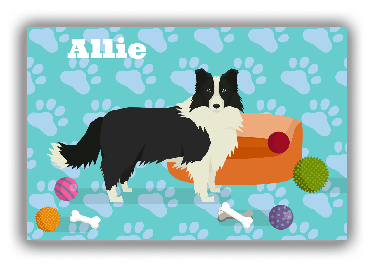Personalized Dogs Canvas Wrap & Photo Print I - Teal Background - Border Collie - Front View