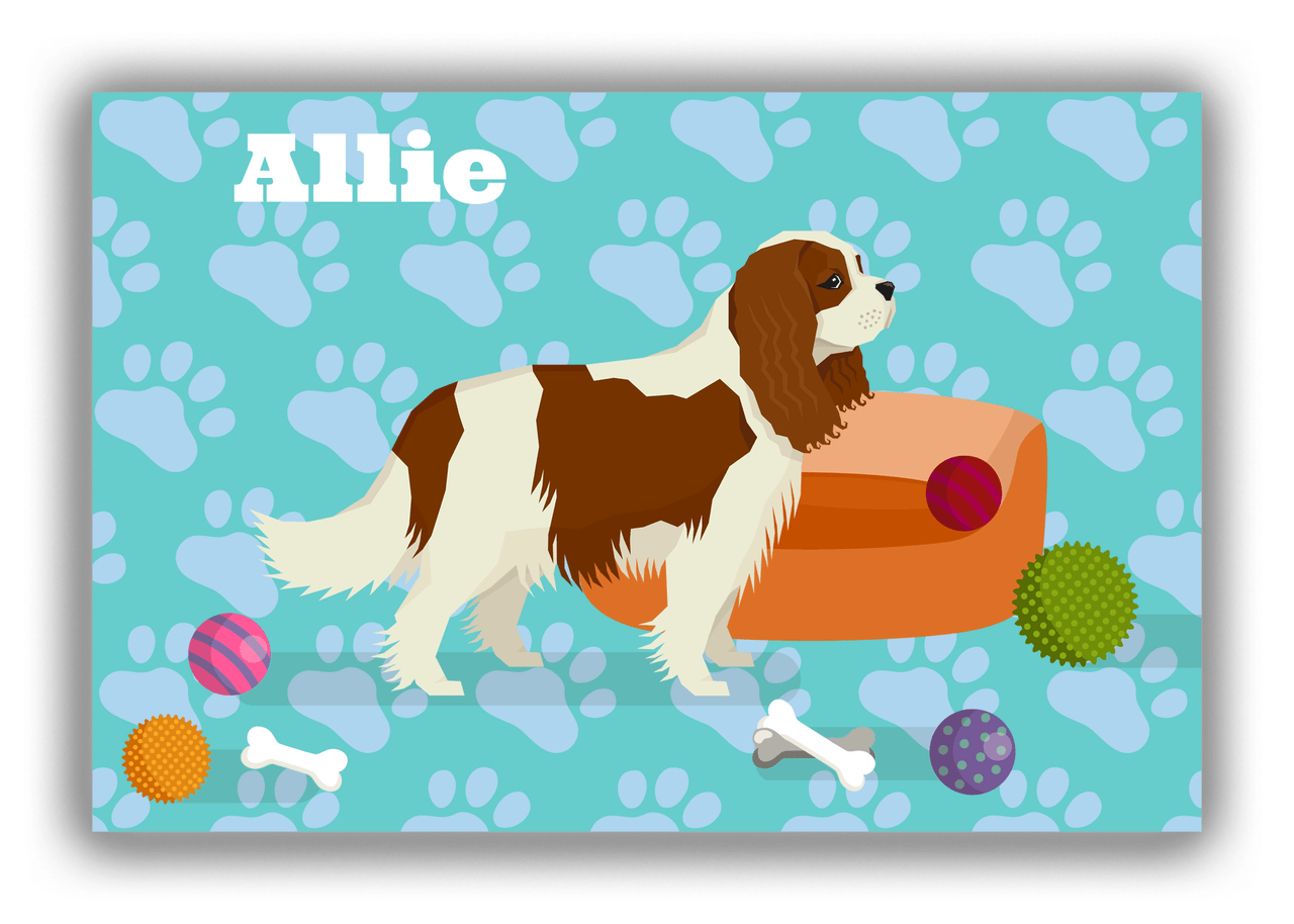 Personalized Dogs Canvas Wrap & Photo Print I - Teal Background - Cavalier King Charles Spaniel - Front View