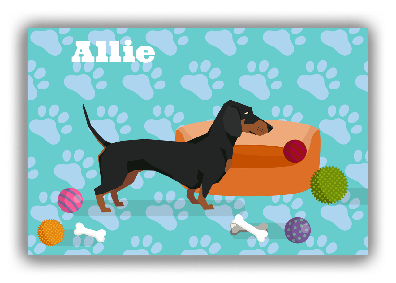 Personalized Dogs Canvas Wrap & Photo Print I - Teal Background - Dachshund - Front View