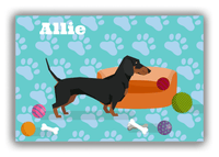 Thumbnail for Personalized Dogs Canvas Wrap & Photo Print I - Teal Background - Dachshund - Front View