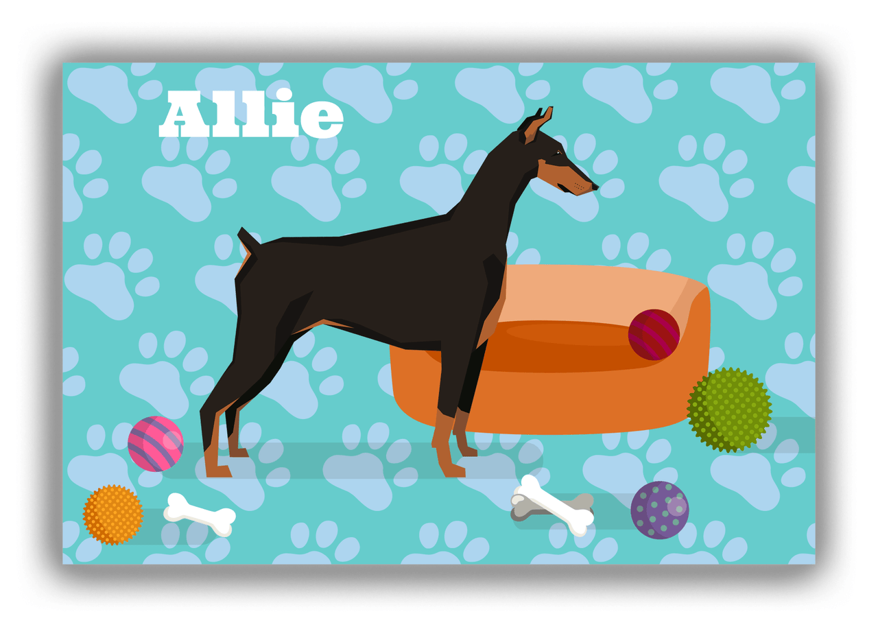 Personalized Dogs Canvas Wrap & Photo Print I - Teal Background - Doberman - Front View