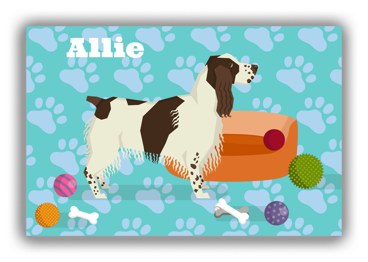 Personalized Dogs Canvas Wrap & Photo Print I - Teal Background - English Springer Spaniel - Front View