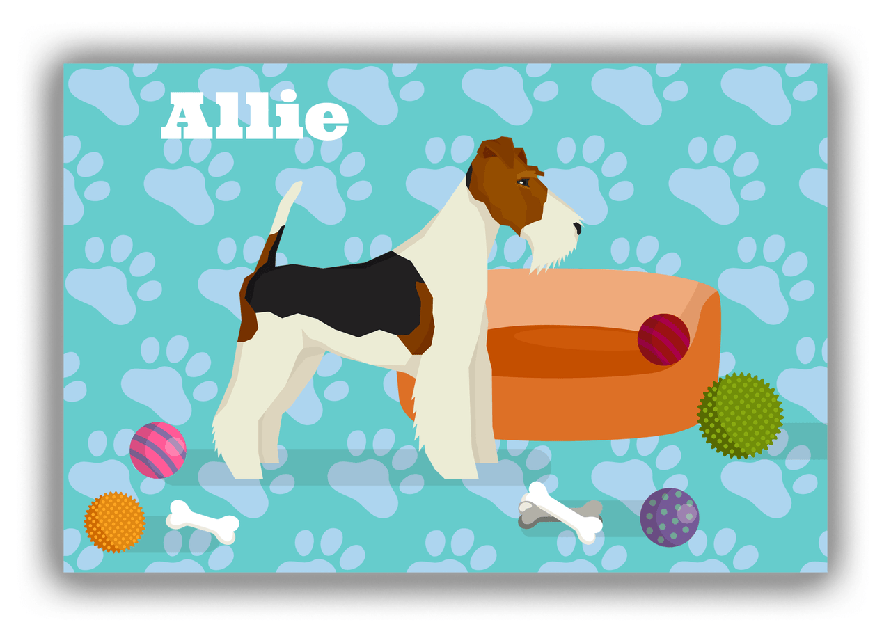 Personalized Dogs Canvas Wrap & Photo Print I - Teal Background - Fox Terrier - Front View