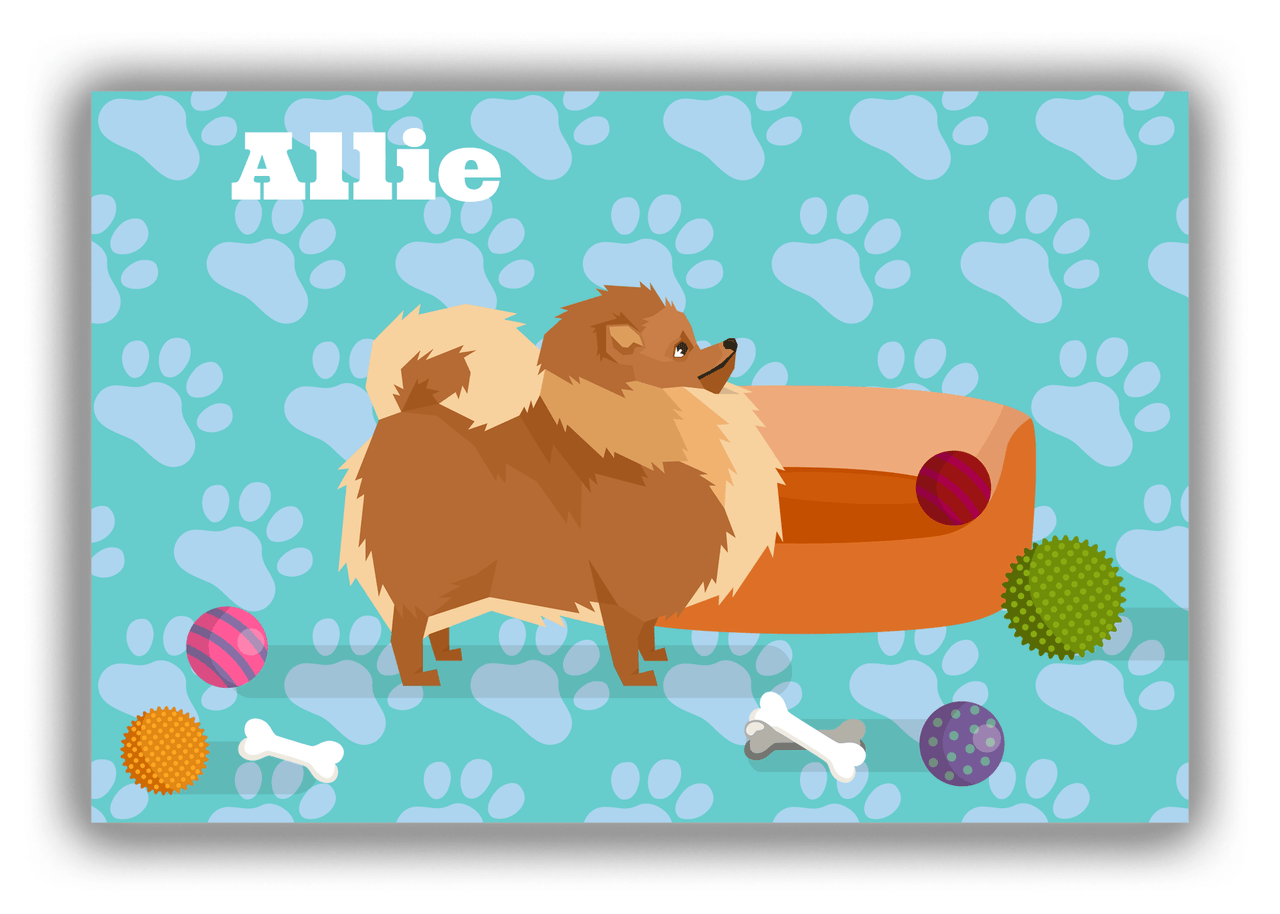 Personalized Dogs Canvas Wrap & Photo Print I - Teal Background - Pomeranian - Front View