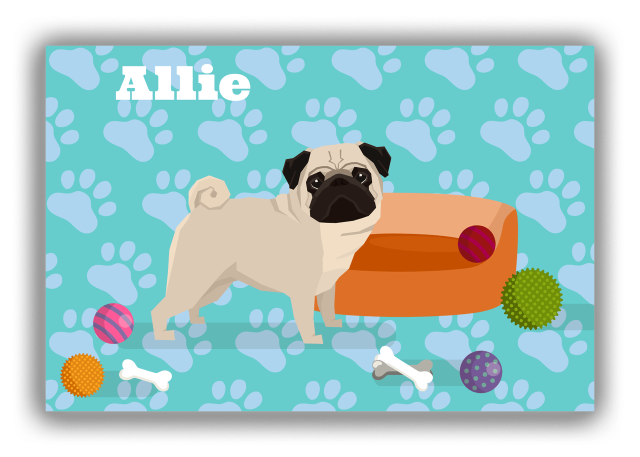 Personalized Dogs Canvas Wrap & Photo Print I - Teal Background - Pug - Front View