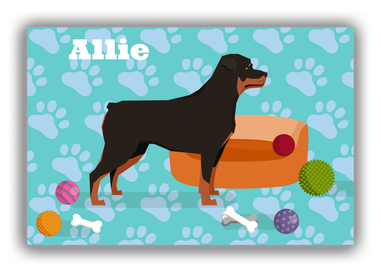 Personalized Dogs Canvas Wrap & Photo Print I - Teal Background - Rottweiler - Front View