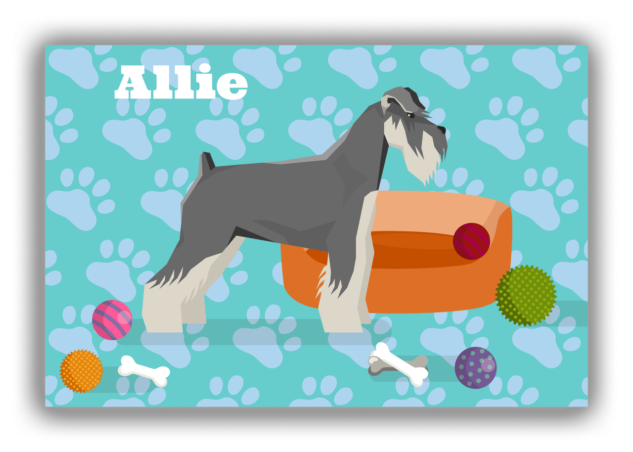 Personalized Dogs Canvas Wrap & Photo Print I - Teal Background - Schnauzer - Front View