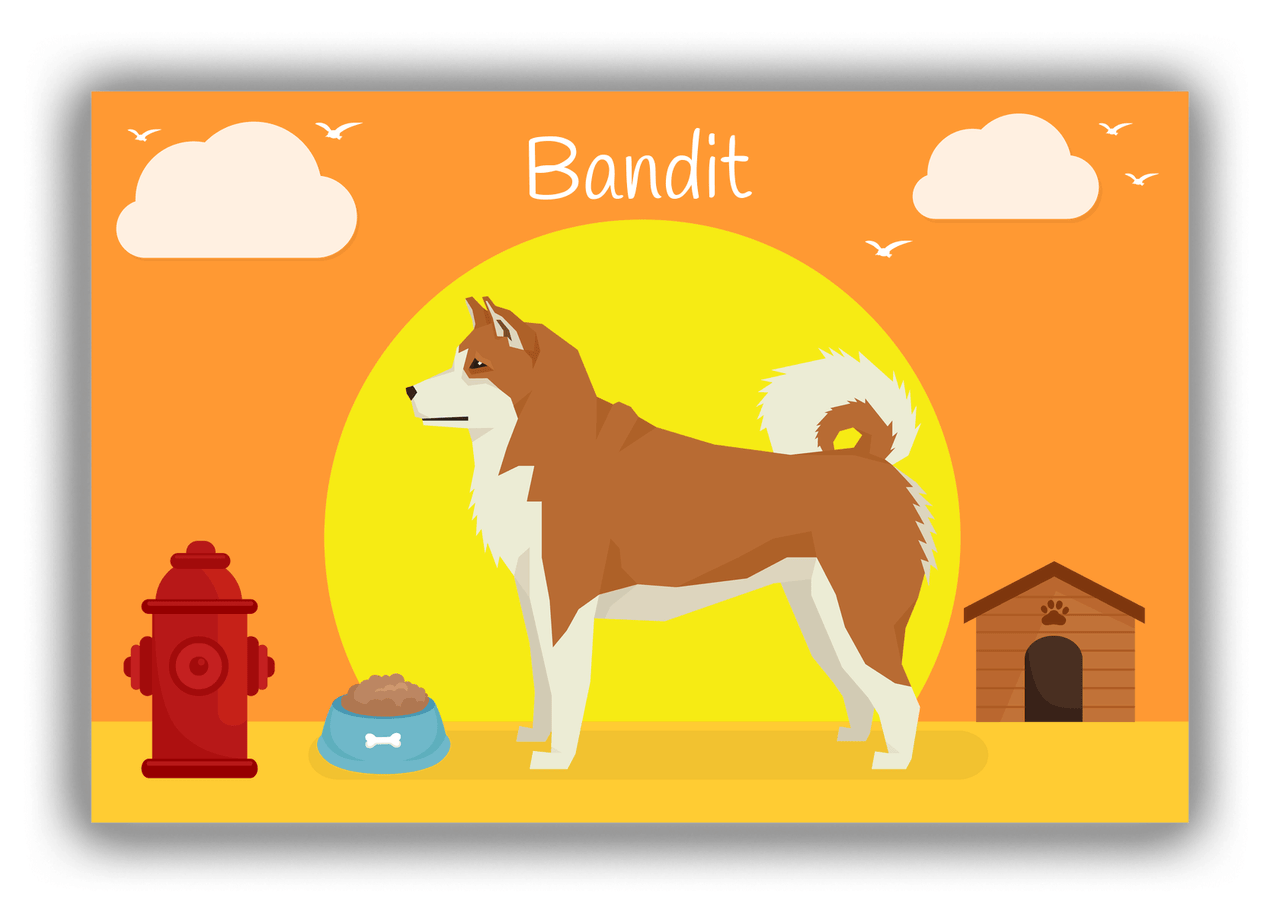 Personalized Dogs Canvas Wrap & Photo Print II - Orange Background - Akita Inu - Front View