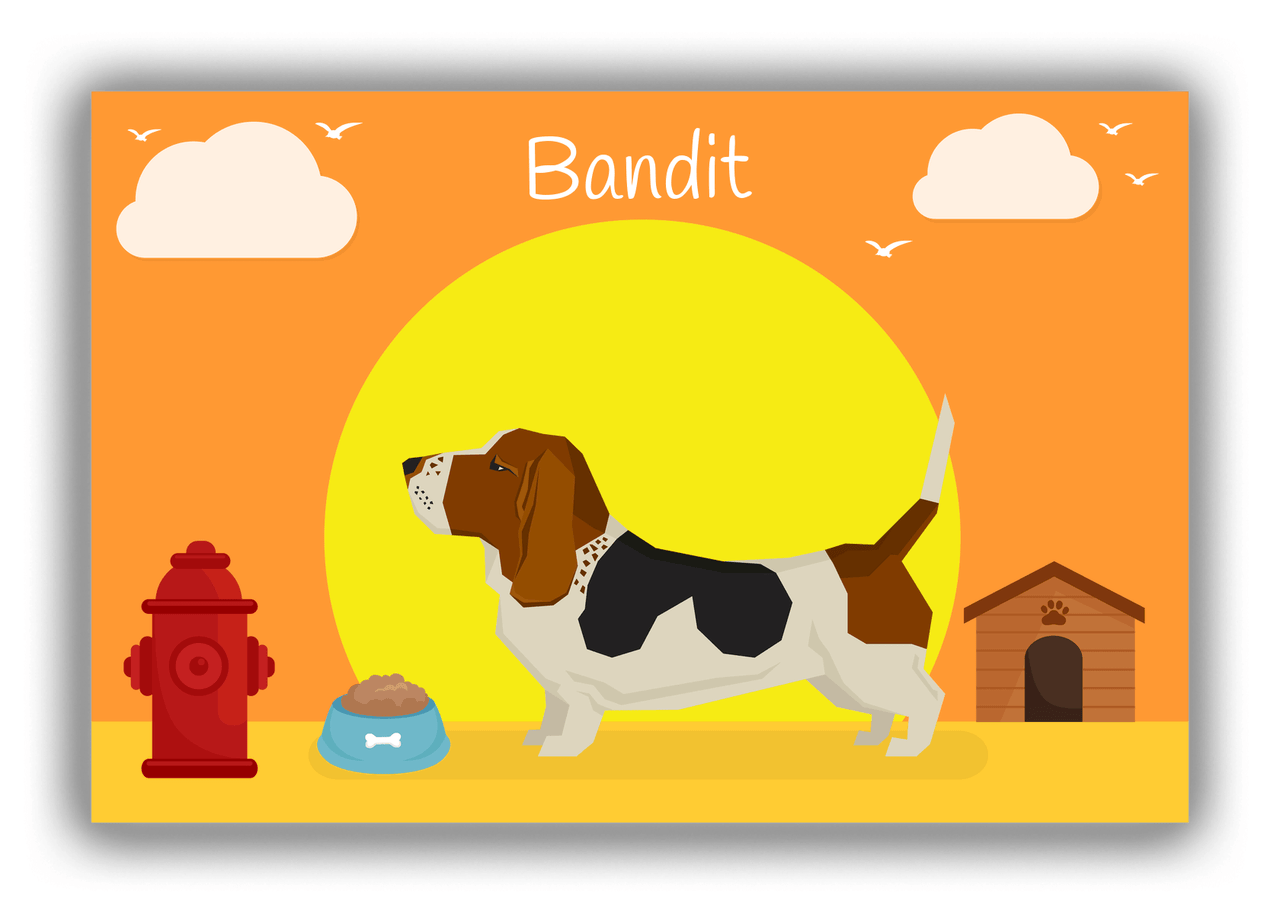 Personalized Dogs Canvas Wrap & Photo Print II - Orange Background - Basset Hound - Front View