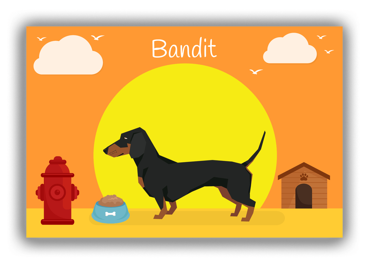 Personalized Dogs Canvas Wrap & Photo Print II - Orange Background - Dachshund - Front View