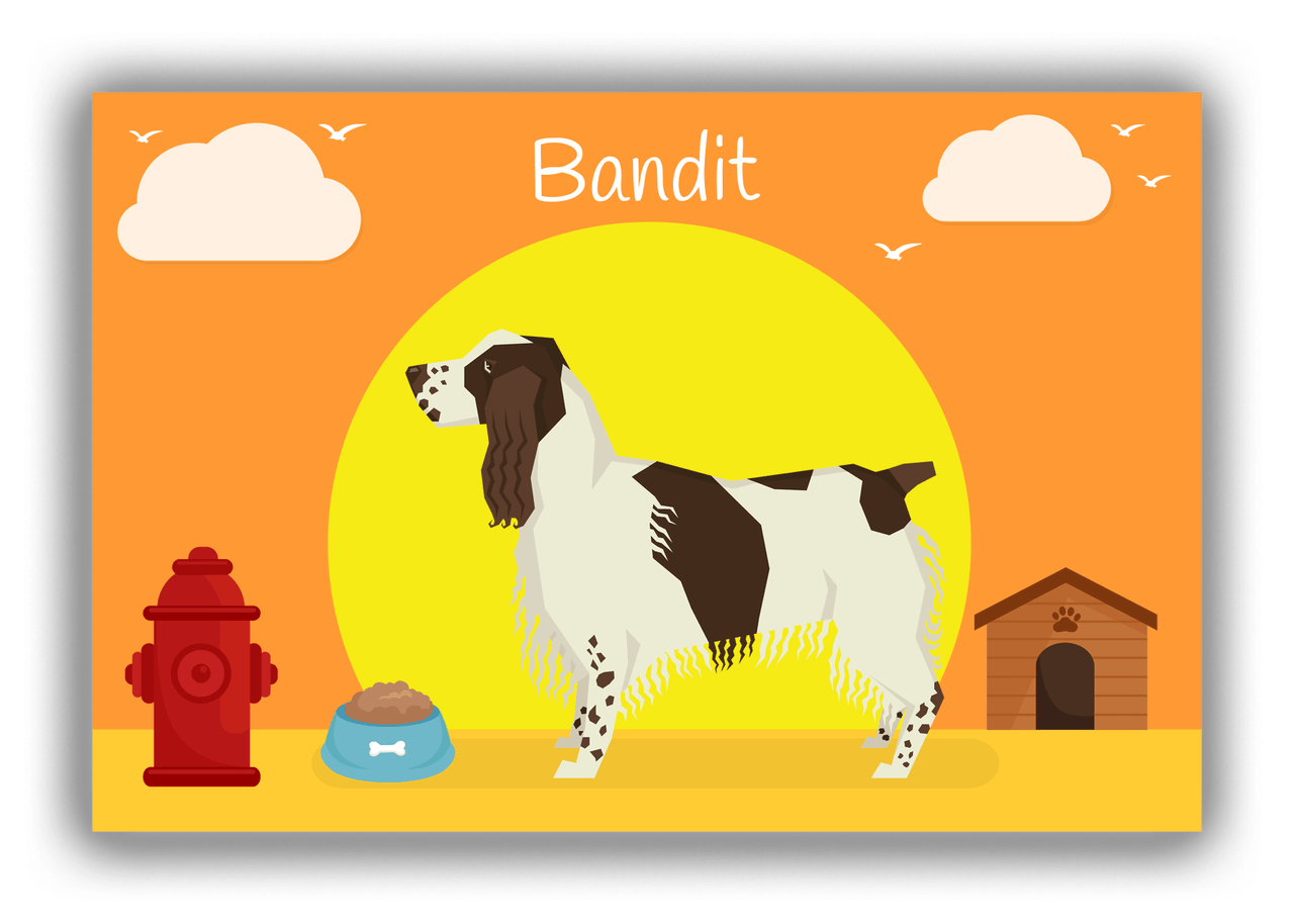 Personalized Dogs Canvas Wrap & Photo Print II - Orange Background - English Springer Spaniel - Front View