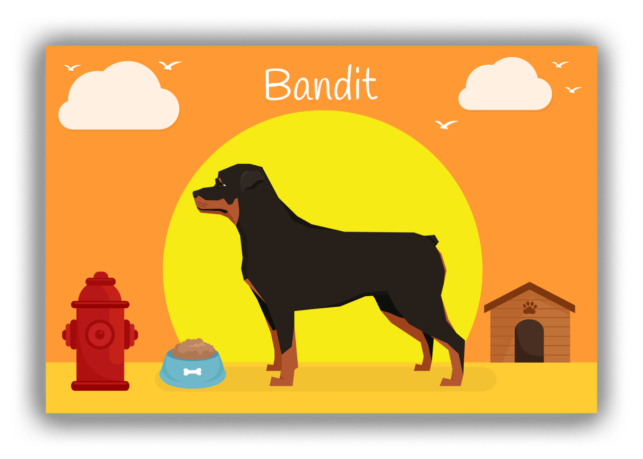 Personalized Dogs Canvas Wrap & Photo Print II - Orange Background - Rottweiler - Front View