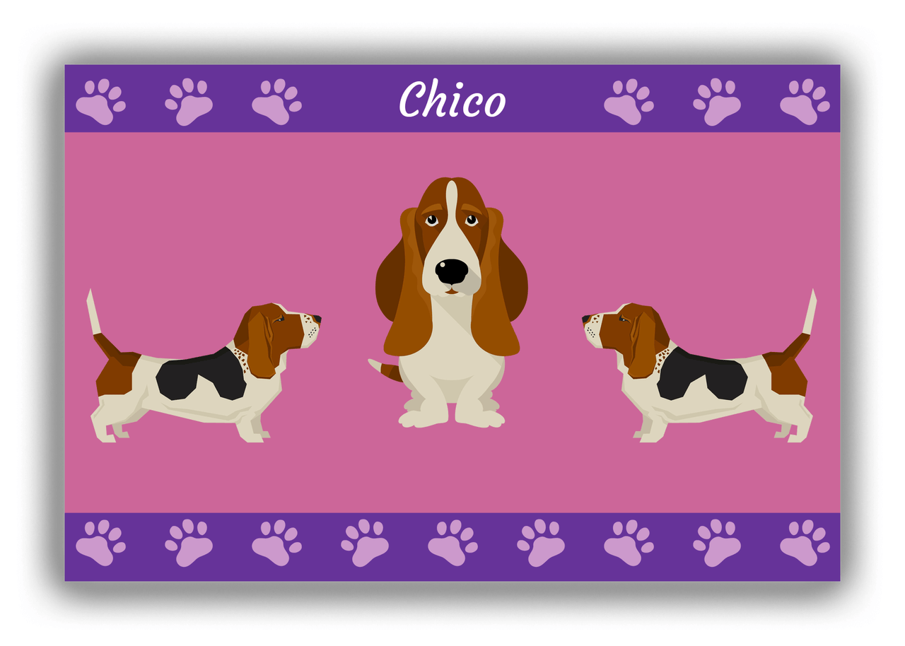 Personalized Dogs Canvas Wrap & Photo Print III - Purple Background - Basset Hound - Front View