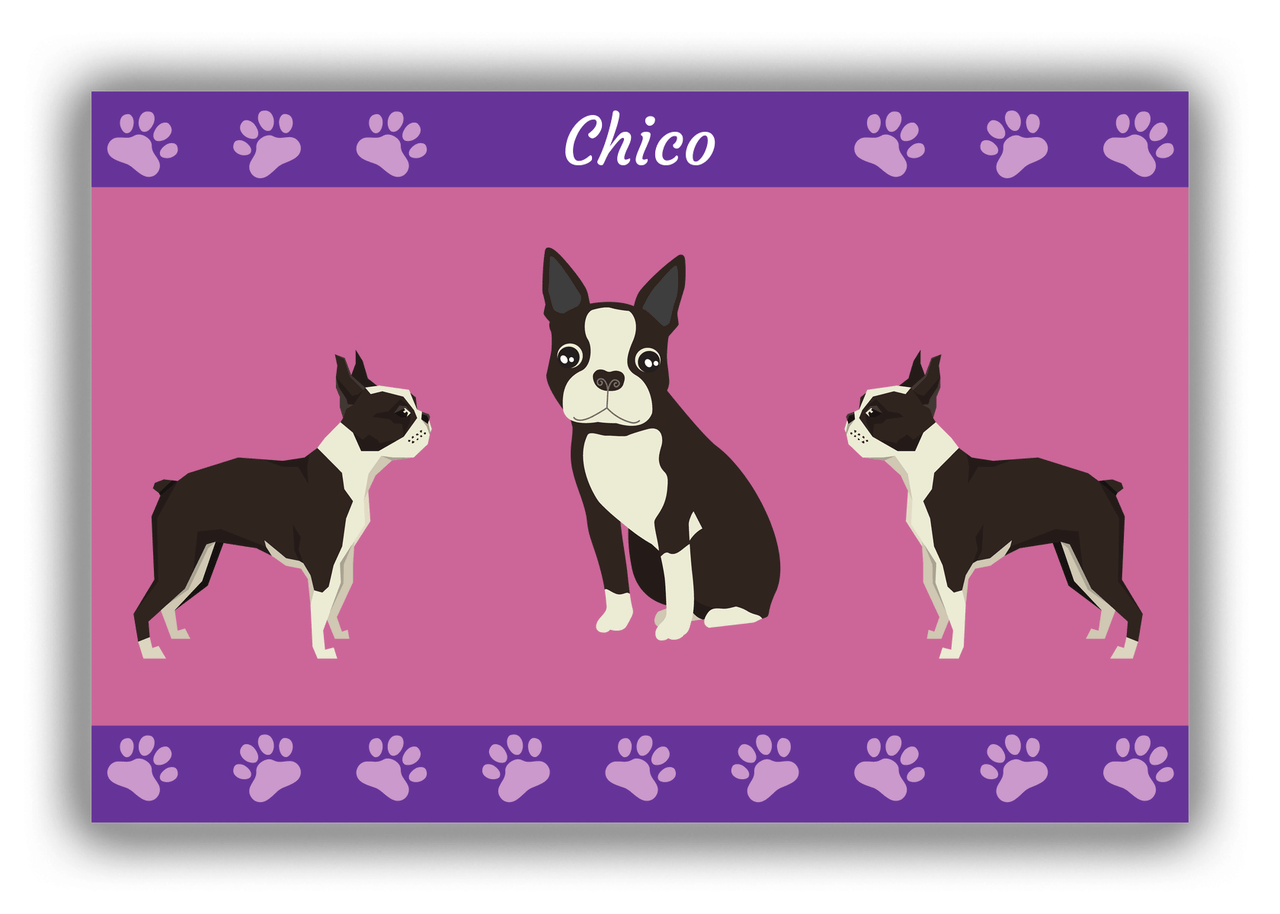 Personalized Dogs Canvas Wrap & Photo Print III - Purple Background - Boston Terrier - Front View