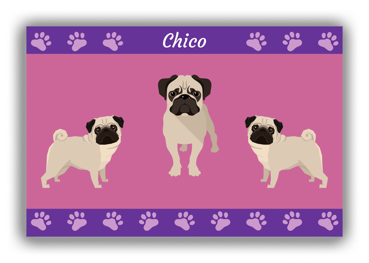 Personalized Dogs Canvas Wrap & Photo Print III - Purple Background - Pug - Front View