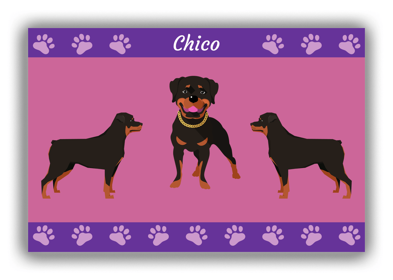 Personalized Dogs Canvas Wrap & Photo Print III - Purple Background - Rottweiler - Front View