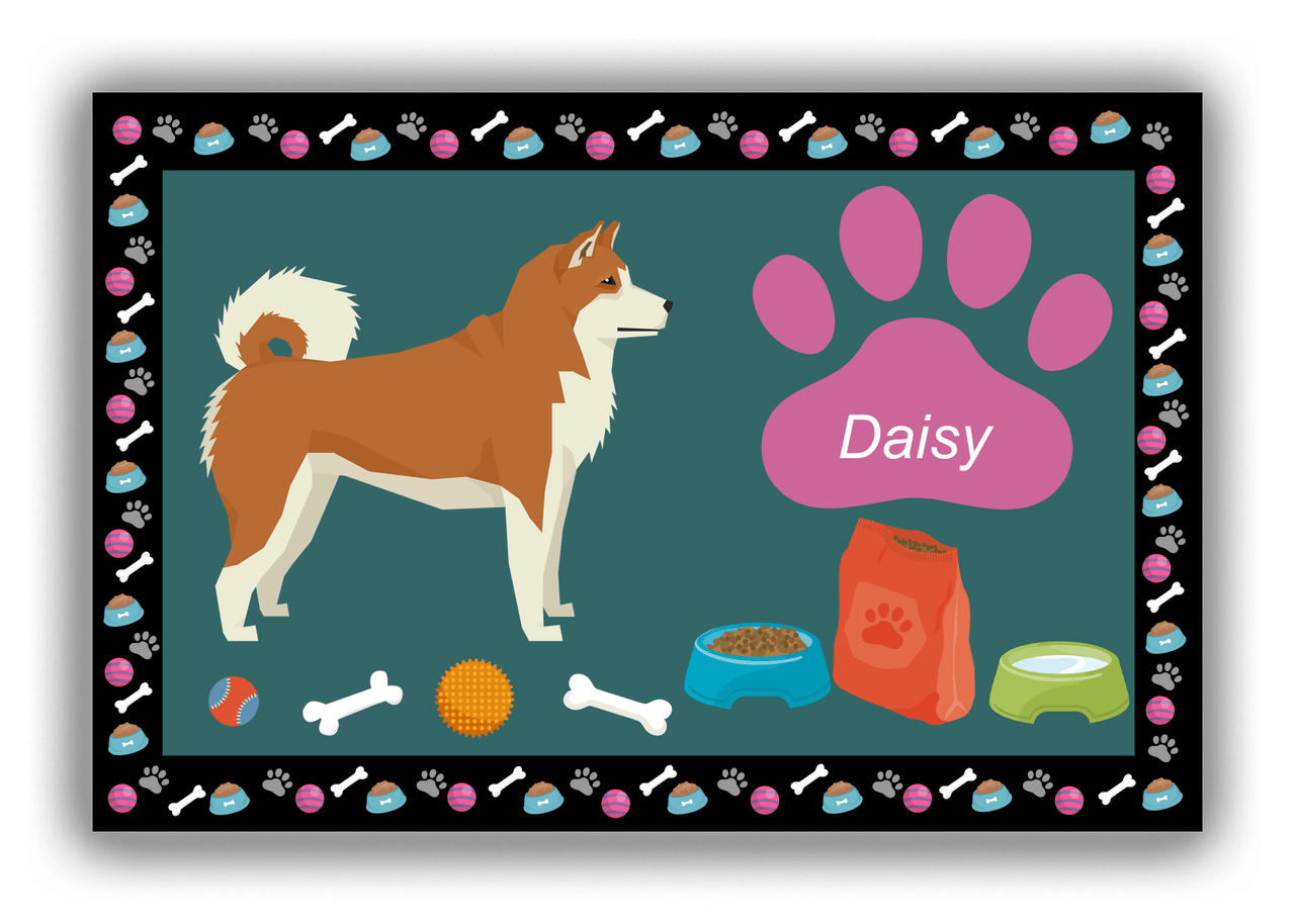 Personalized Dogs Canvas Wrap & Photo Print IV - Teal Background - Akita Inu - Front View
