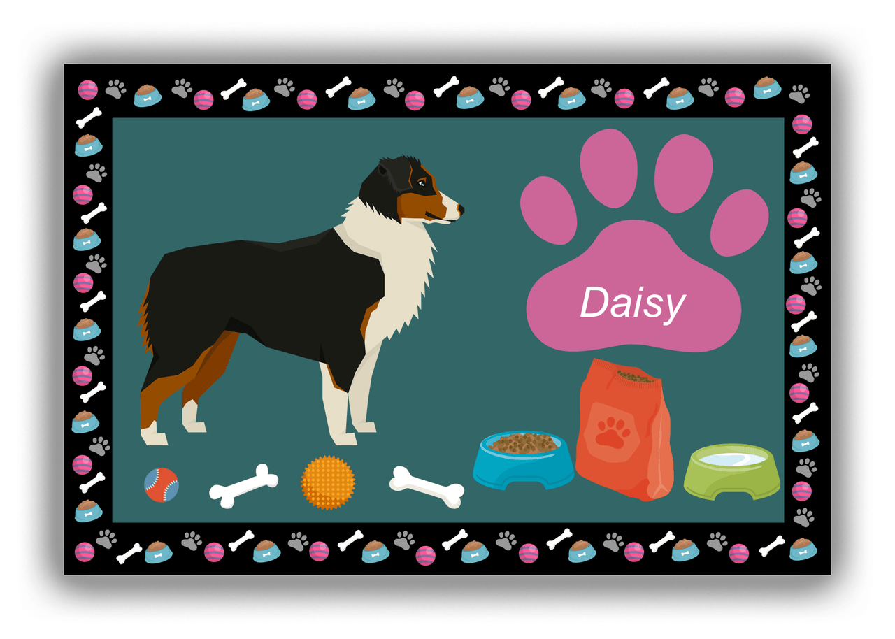 Personalized Dogs Canvas Wrap & Photo Print IV - Teal Background - Australian Shepherd - Front View