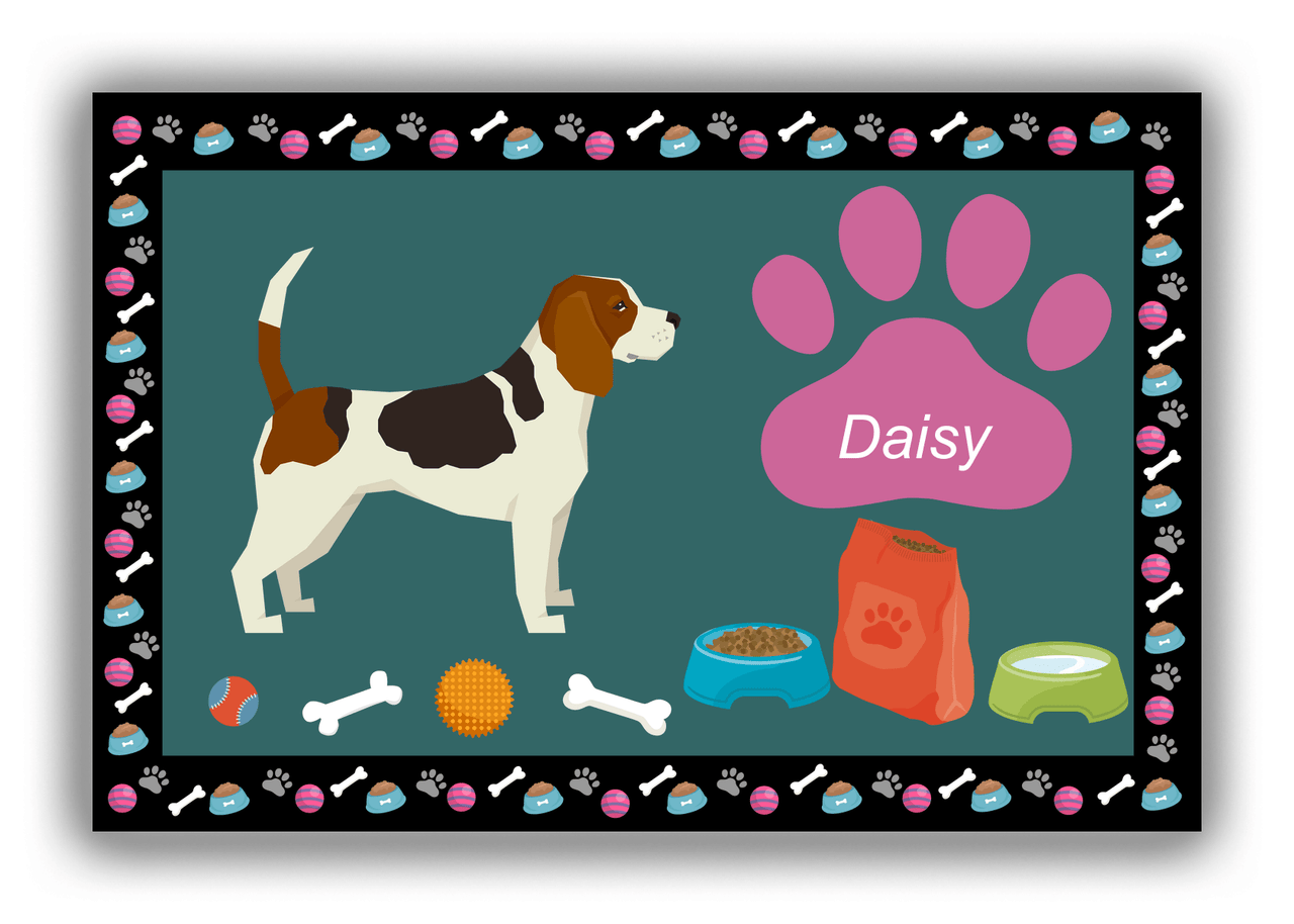 Personalized Dogs Canvas Wrap & Photo Print IV - Teal Background - Beagle - Front View