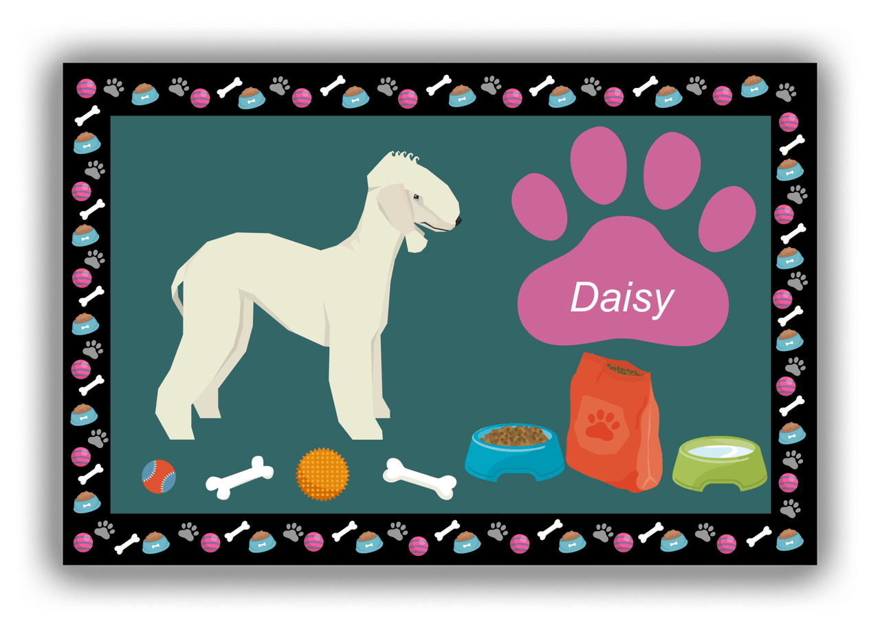 Personalized Dogs Canvas Wrap & Photo Print IV - Teal Background - Bedlington Terrier - Front View
