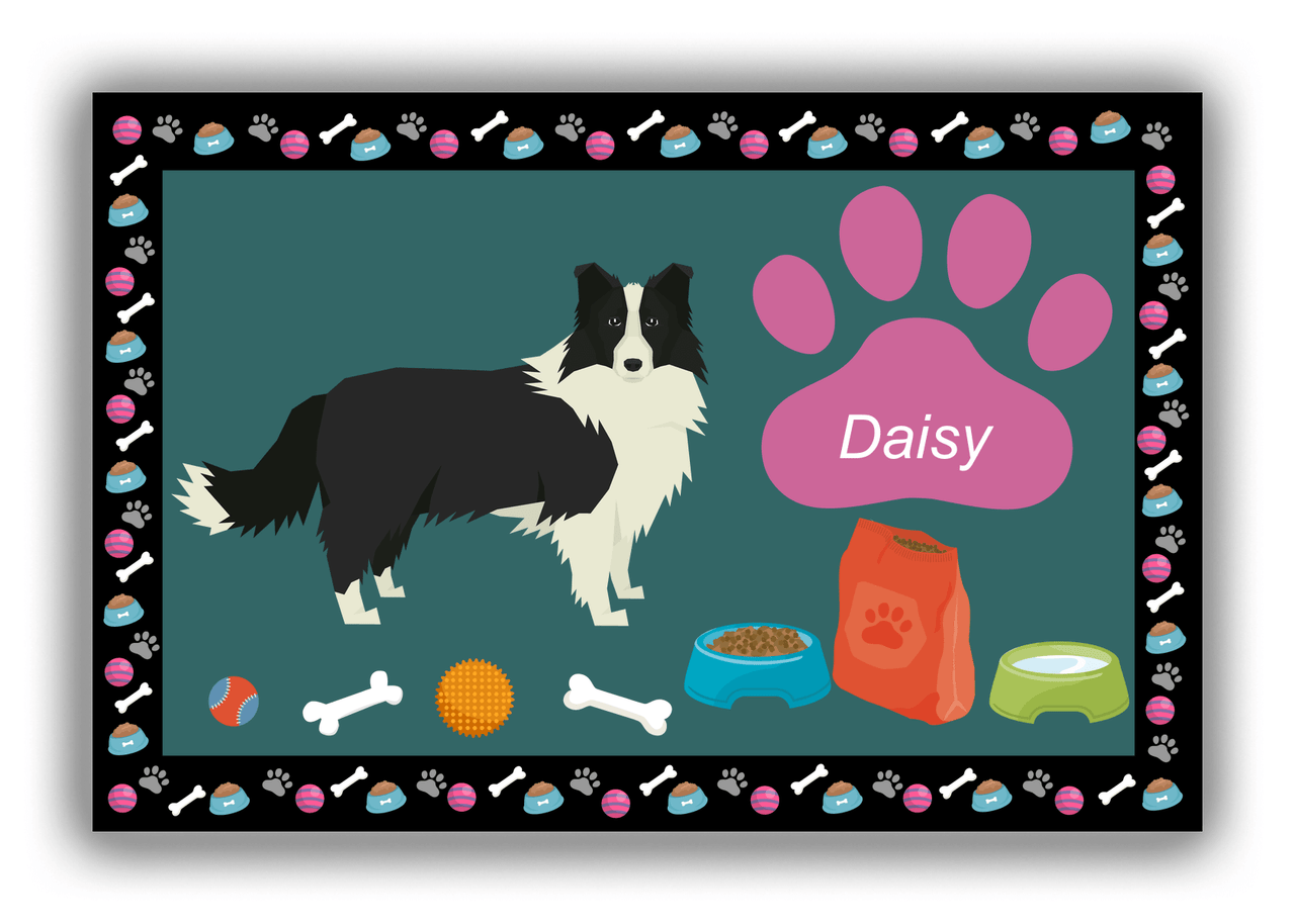 Personalized Dogs Canvas Wrap & Photo Print IV - Teal Background - Border Collie - Front View