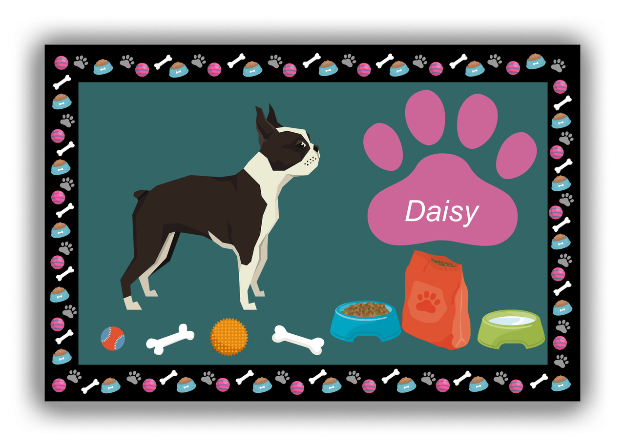 Personalized Dogs Canvas Wrap & Photo Print IV - Teal Background - Boston Terrier - Front View