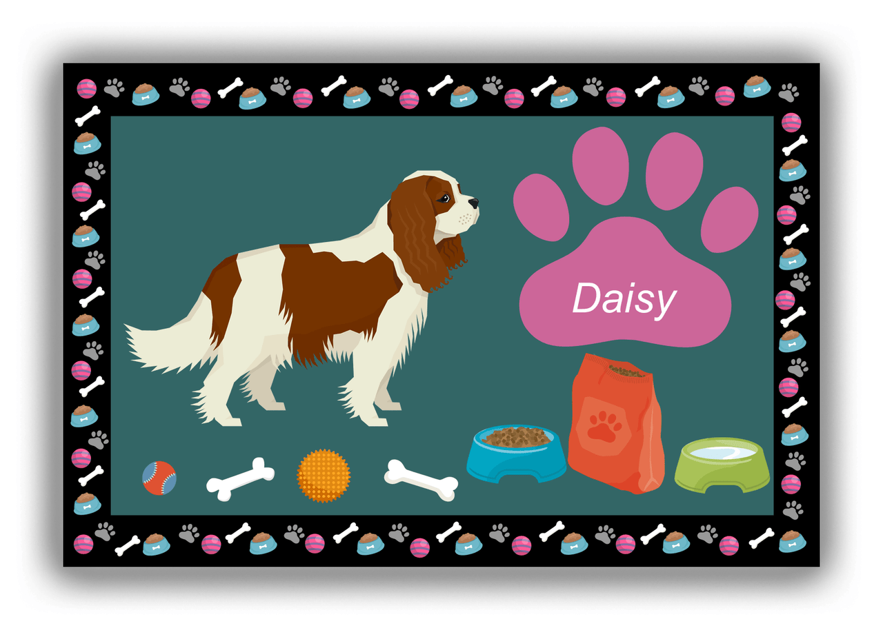 Personalized Dogs Canvas Wrap & Photo Print IV - Teal Background - Cavalier King Charles - Front View