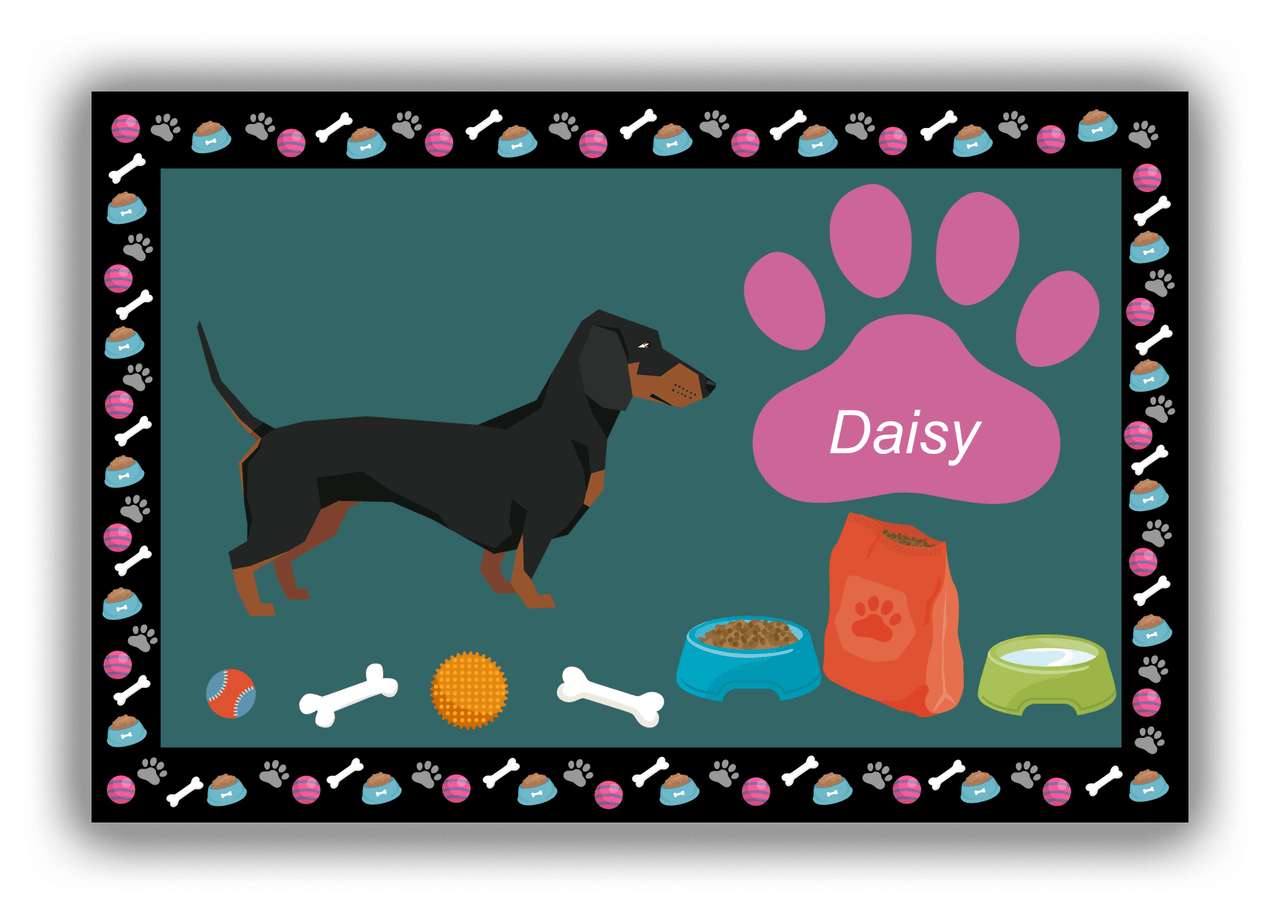 Personalized Dogs Canvas Wrap & Photo Print IV - Teal Background - Dachshund - Front View