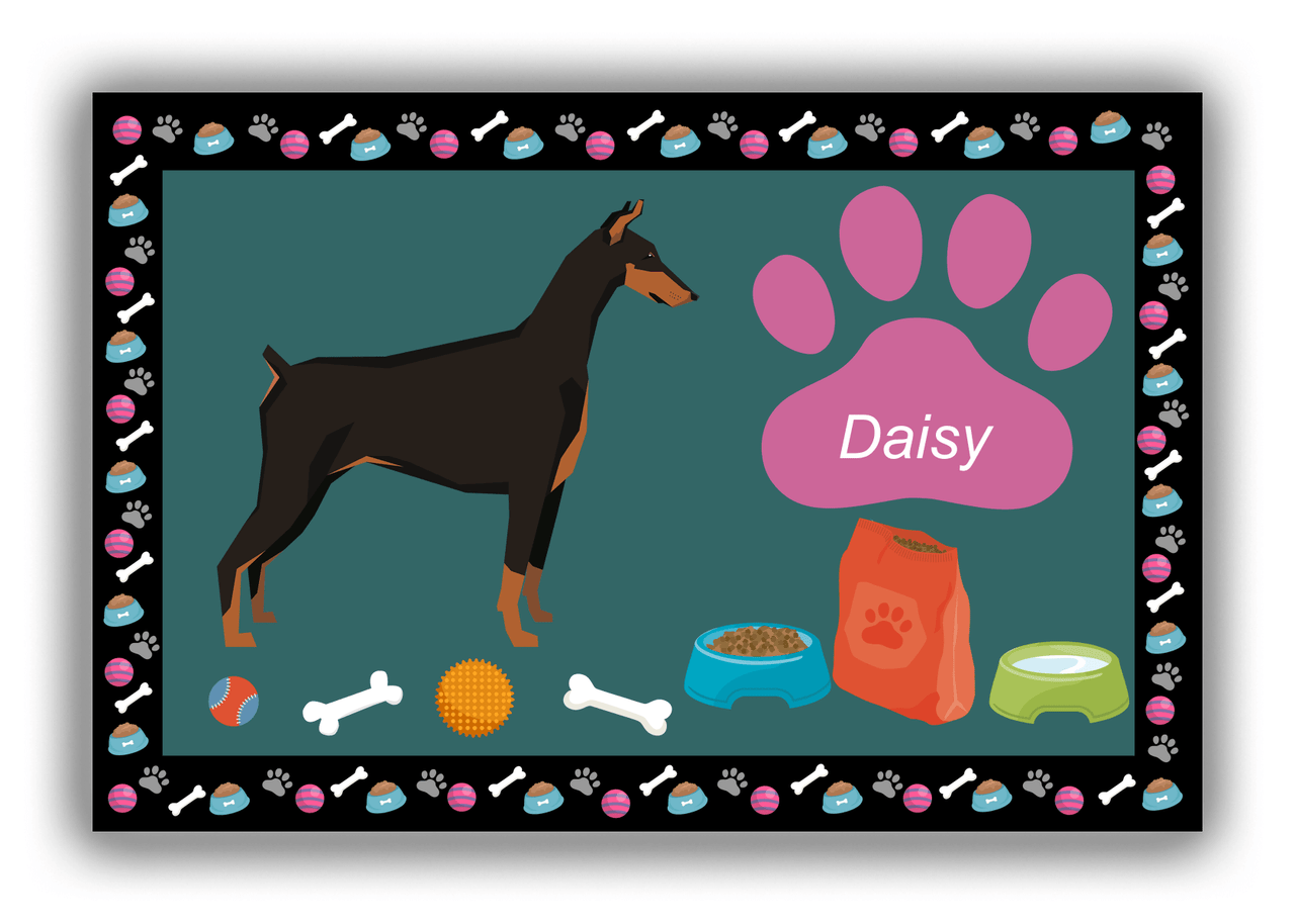 Personalized Dogs Canvas Wrap & Photo Print IV - Teal Background - Doberman - Front View
