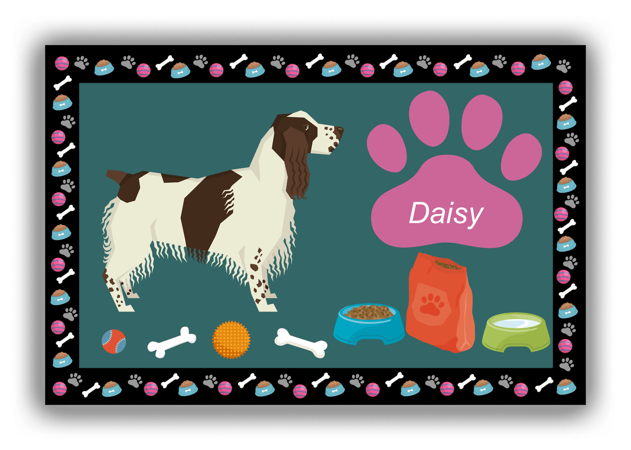 Personalized Dogs Canvas Wrap & Photo Print IV - Teal Background - English Springer Spaniel - Front View