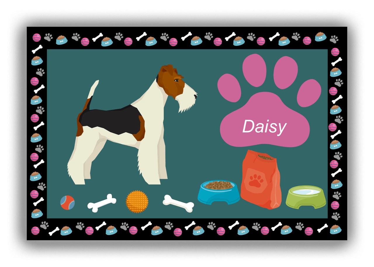 Personalized Dogs Canvas Wrap & Photo Print IV - Teal Background - Fox Terrier - Front View