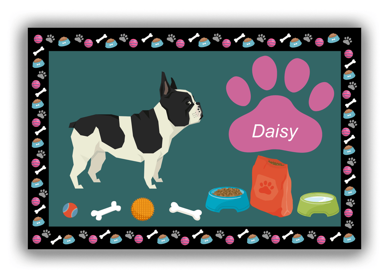 Personalized Dogs Canvas Wrap & Photo Print IV - Teal Background - French Bulldog - Front View
