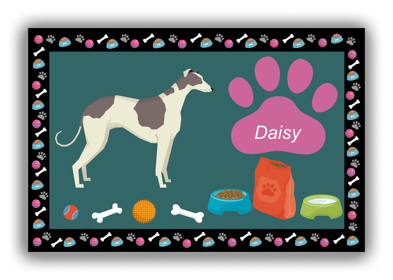 Personalized Dogs Canvas Wrap & Photo Print IV - Teal Background - Greyhound - Front View