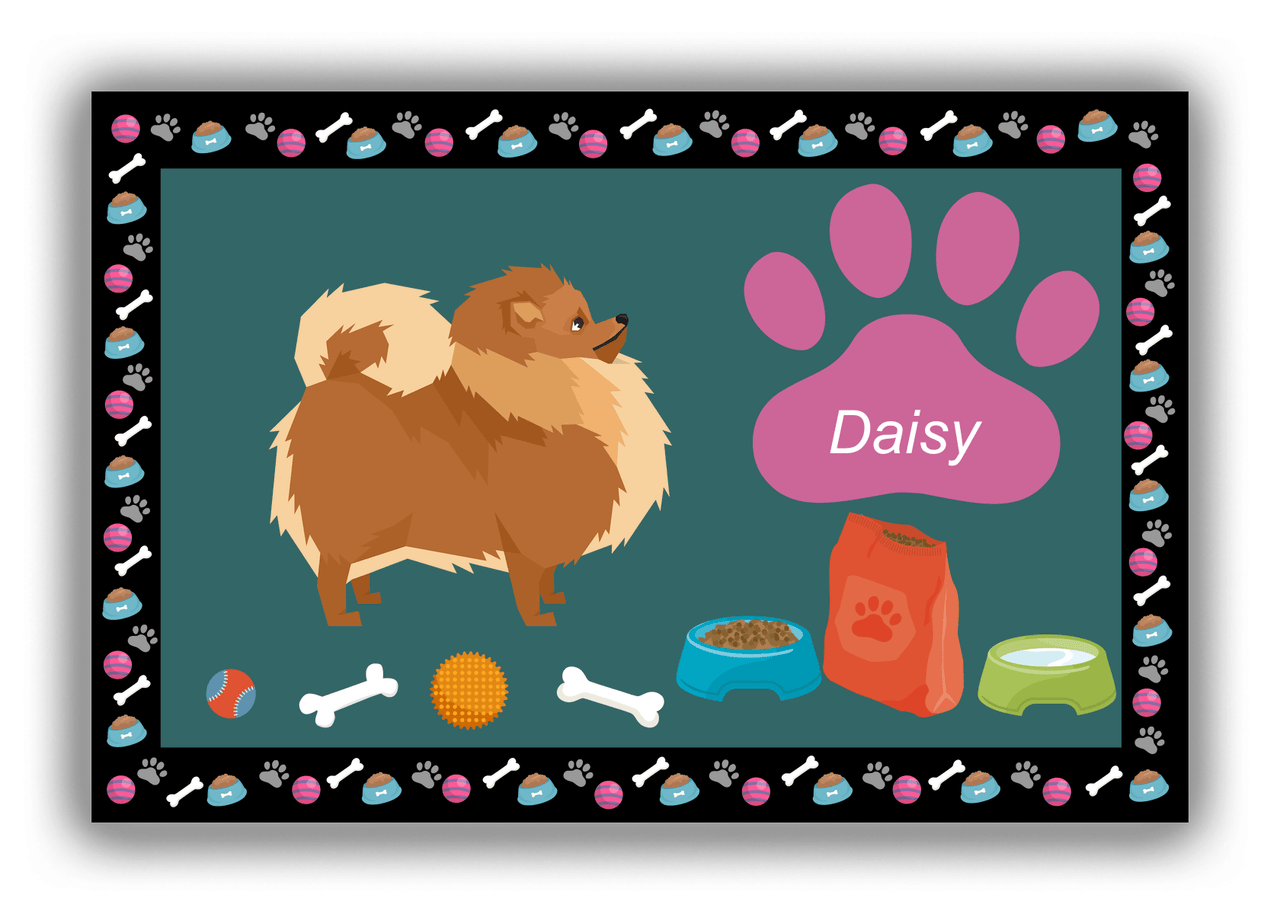 Personalized Dogs Canvas Wrap & Photo Print IV - Teal Background - Pomeranian - Front View