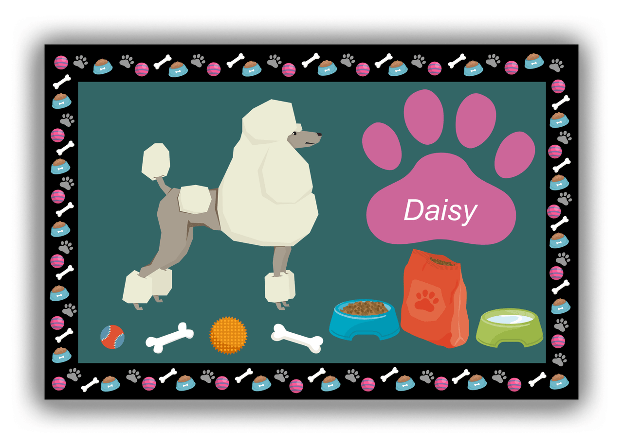 Personalized Dogs Canvas Wrap & Photo Print IV - Teal Background - Poodle - Front View