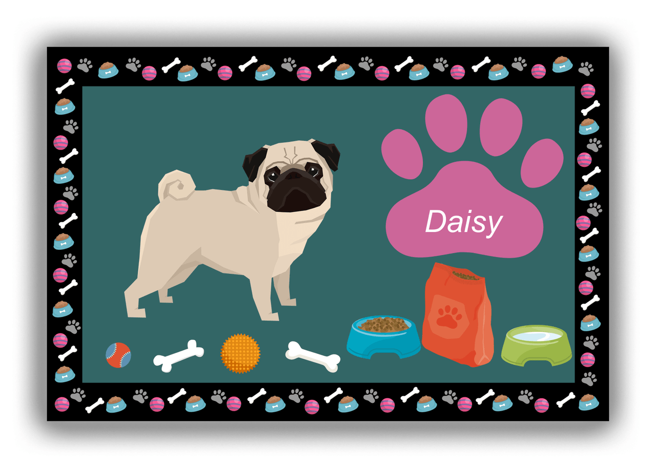 Personalized Dogs Canvas Wrap & Photo Print IV - Teal Background - Pug - Front View