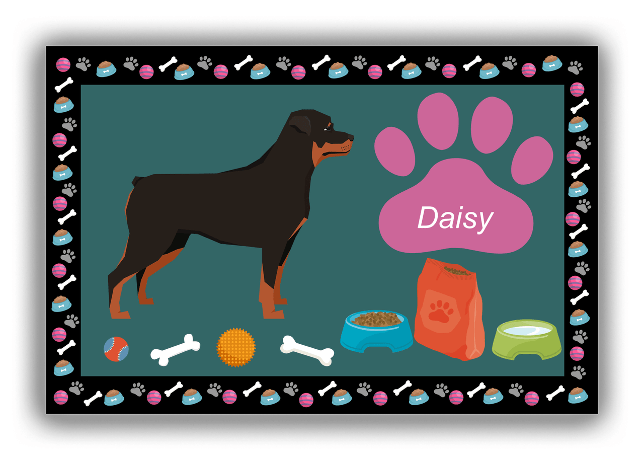 Personalized Dogs Canvas Wrap & Photo Print IV - Teal Background - Rottweiler - Front View