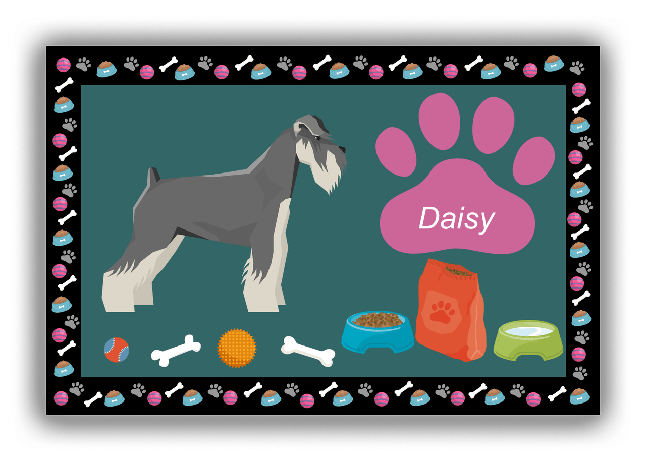 Personalized Dogs Canvas Wrap & Photo Print IV - Teal Background - Schnauzer - Front View