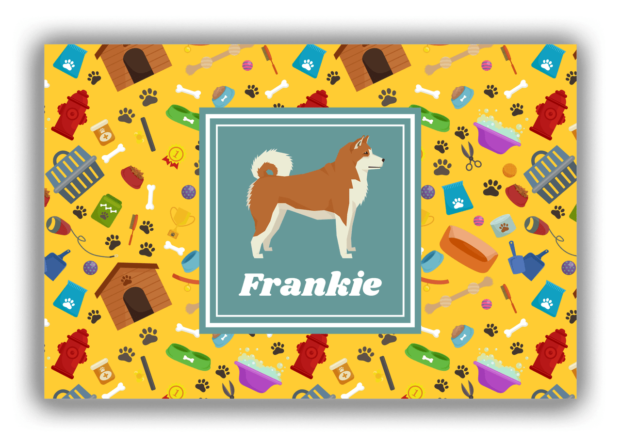 Personalized Dogs Canvas Wrap & Photo Print VI - Yellow Background - Akita Inu - Front View